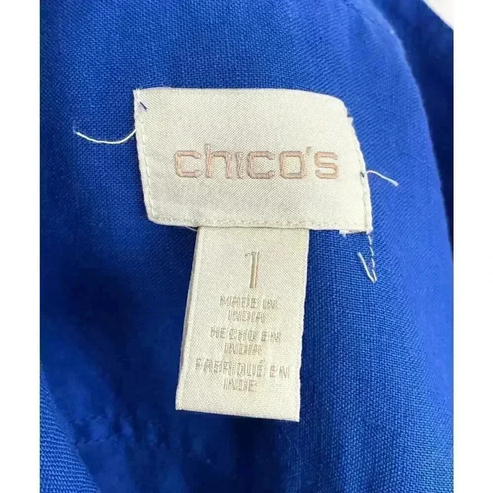 Chico’s‎ Cobalt Blue Jacket Shacket Sz 1 100% Linen Women's High Neck - Picture 5 of 16